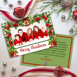Cartão De Festividades Holly Sai e Berries Feliz Foto de Natal