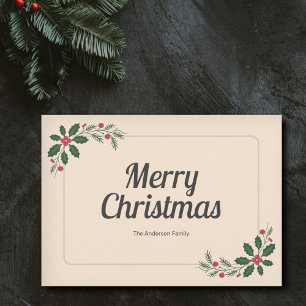 Cartão De Festividades Holly Sai e Berries - Simples Feliz Natal