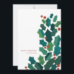 Cartão De Festividades Holly Spray Flat Christmas Card<br><div class="desc">Este cartão ilustrado apresenta um spray no estilo de colheita de meio século de folhas e bagas sagradas texturais para dar ao cartão uma sensação quiricamente moderna. Adicione facilmente uma mensagem pessoal de alegria às costas.</div>