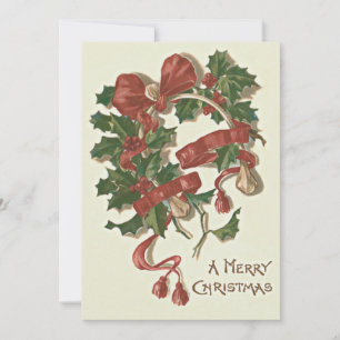 Cartão De Festividades Holly Wishbone Red Ribbon Winterberry