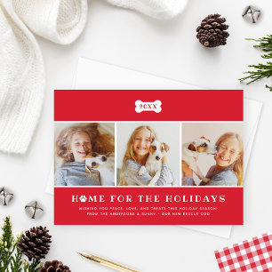 Cartão De Festividades Home for the Holidays Red Plaid Dog Photo