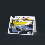 Cartão De Festividades Homem convertível da neve<br><div class="desc">CARDtoon por Henry Payne</div>