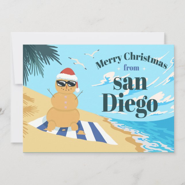 CARTÃO DE FESTIVIDADES HOMEM DE AREIA NA ILUSTRAÇÃO DO NATAL DE PRAIA (Frente)