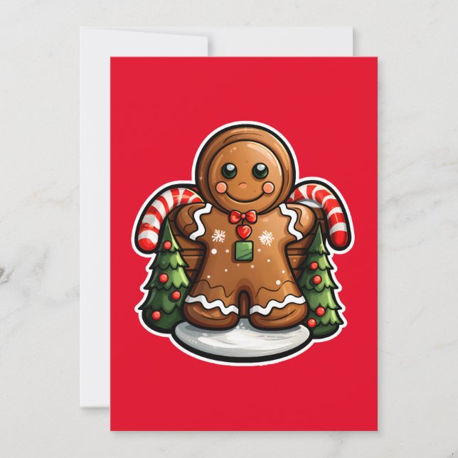 Cartão De Festividades Homem de gengibre com bastões de doce (Frente)