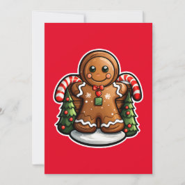 Cartão De Festividades Homem de gengibre com bastões de doce