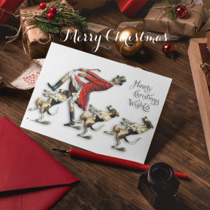 Cartão De Festividades Homem de Natal Antigo Dançando com Cachorros