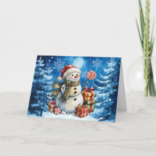 Cartão De Festividades Homem de Neve Clássico de inverno Azul