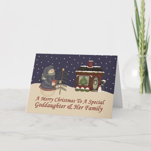 Cartão De Festividades Homem de Neve de Natal para a Filha Especial e Fam (Frente)