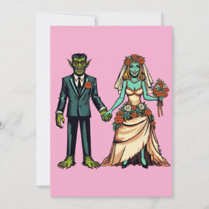 Cartão De Festividades Homem Monstro & Mulher Monstro Noiva E Noivo Arte