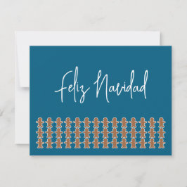 Cartão De Festividades Homens de Biscoito de Gengibre em Feliz Natal Azul