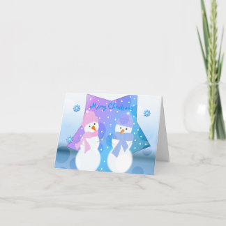 Cartão De Festividades Homens de Neve Rosa e Azul