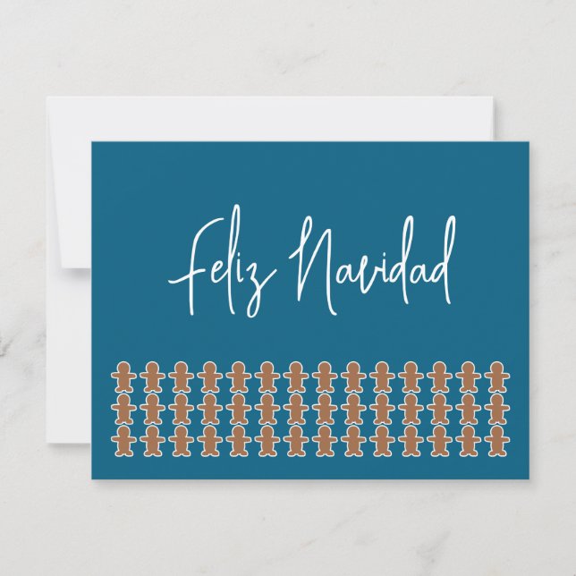 Cartão De Festividades Homens de Pão de Mel em Azul Feliz Natal (Frente)