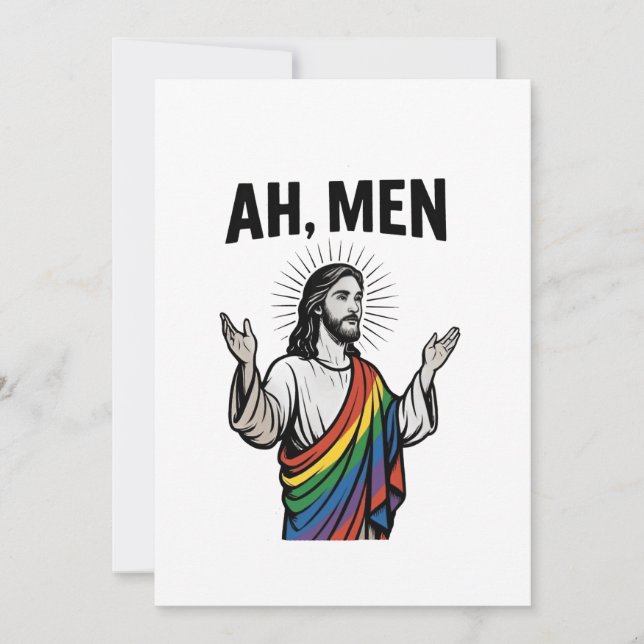 Cartão De Festividades Homens Engraçados LGBT Orgulho gay Jesus Arco-Íris (Frente)