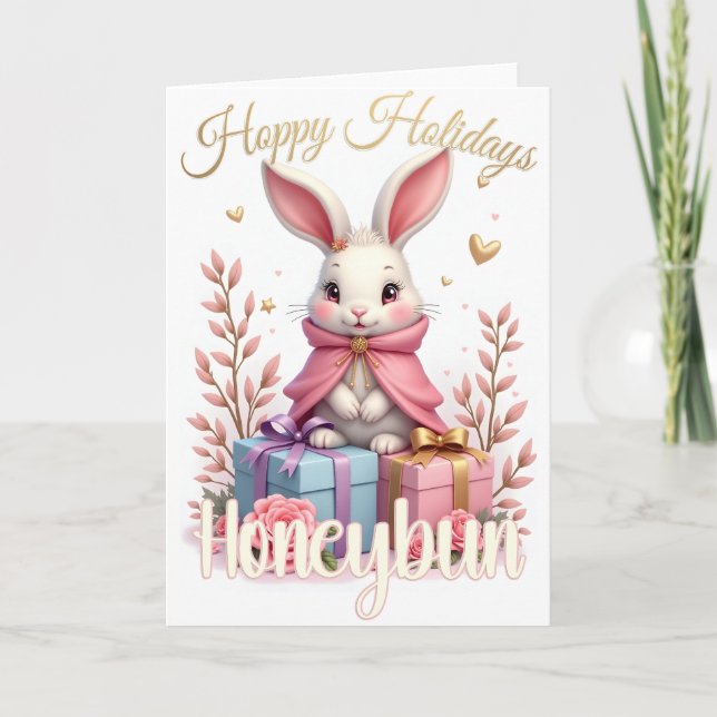 Cartão De Festividades Hoppy Holidays – Honeybun Bunny (Frente)