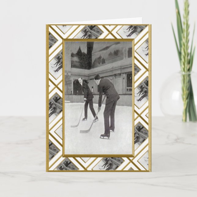 Cartão De Festividades Hóquei em gelo retro (Frente)