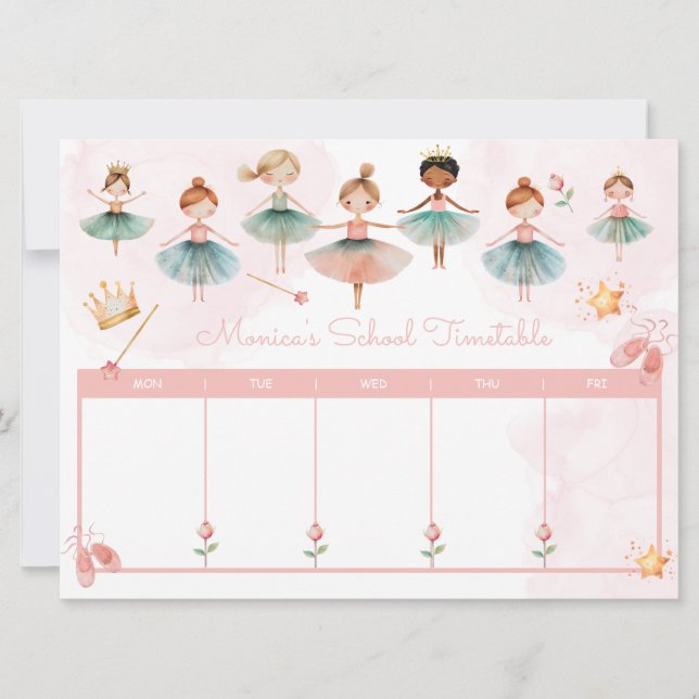 Cartão De Festividades Horário da escola de bailarina (Frente)