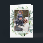 Cartão De Festividades Horário de Feriados Felizes do Quadro de Pinos de<br><div class="desc">Cartão de Feriado de Feriado de Feriado de Pine Verde Elegante Moderno e Pine Cones Feliz</div>