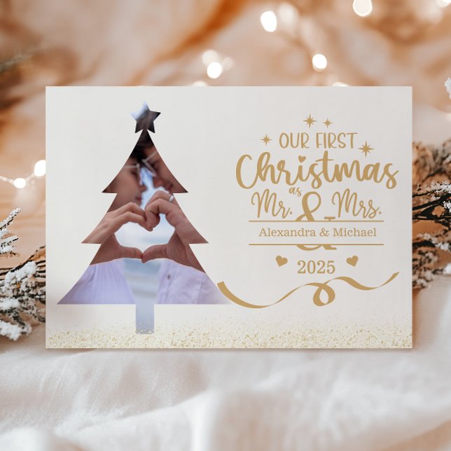 Cartão De Festividades Horizontal First Christmas Tree Photo (Criador carregado)