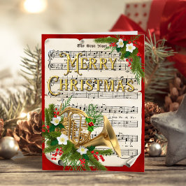 Cartão De Festividades Horn Vintage Sheet Music Natal