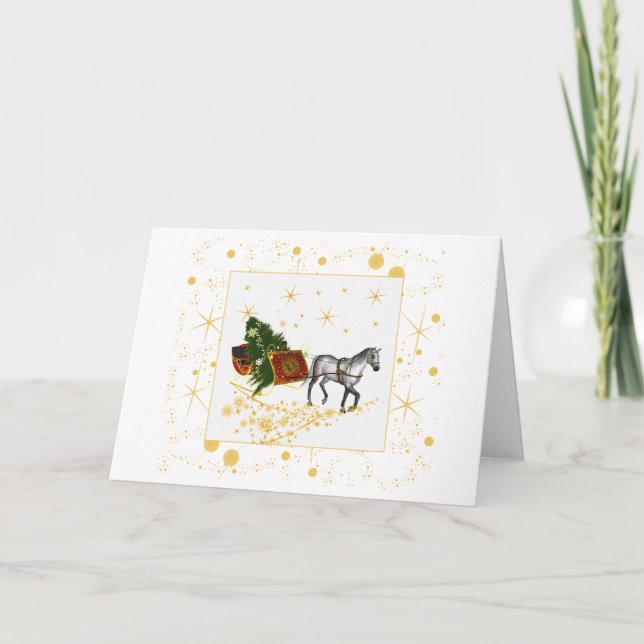 Cartão De Festividades Horse and Sleigh with gold accents Holiday card (Frente)