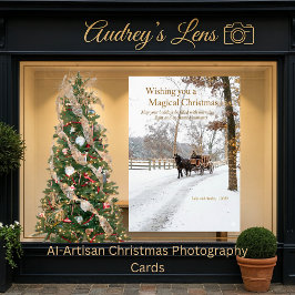 Cartão De Festividades Horse Drawn Carriage w/lights In The Snow Design