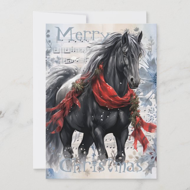 Cartão De Festividades Horse Winter Christmas Watercolor (Frente)