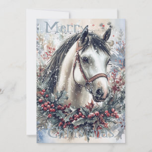 Cartão De Festividades Horse Winter Christmas Watercolor