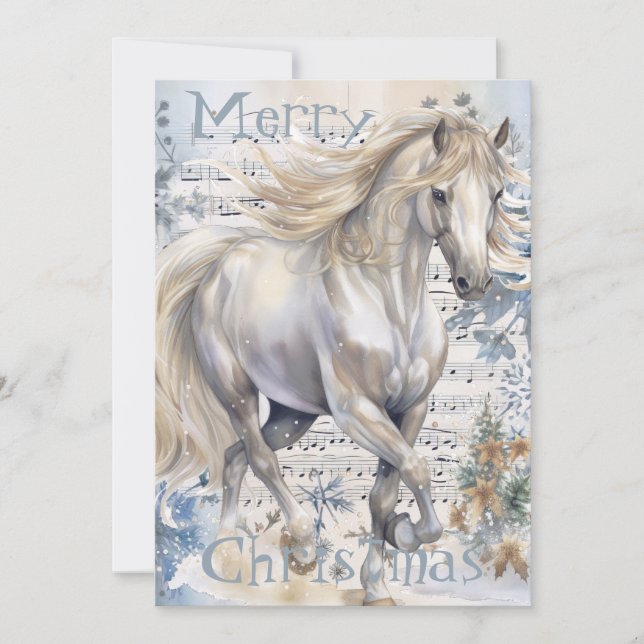 Cartão De Festividades Horse Winter Christmas Watercolor (Frente)
