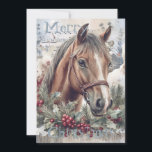 Cartão De Festividades Horse Winter Christmas Watercolor<br><div class="desc">Horse Winter Christmas Watercolor</div>