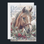 Cartão De Festividades Horse Winter Christmas Watercolor<br><div class="desc">Horse Winter Christmas Watercolor</div>