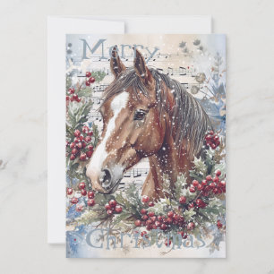 Cartão De Festividades Horse Winter Christmas Watercolor