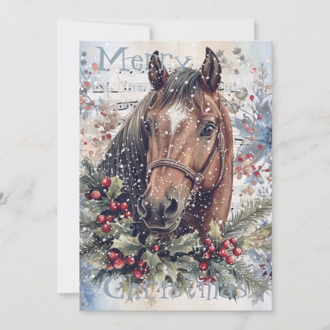 Cartão De Festividades Horse Winter Christmas Watercolor (Frente)