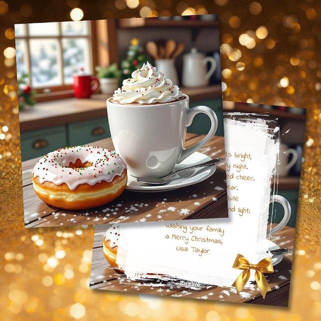 Cartão De Festividades Hot Cocoa and Christmas Donuts Festive Poem (Criador carregado)