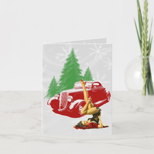 Cartão De Festividades Hot Rod & Pin Up Natal (Frente)