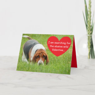 Cartão De Festividades Hound basset com placa de Dia de os namorados engr