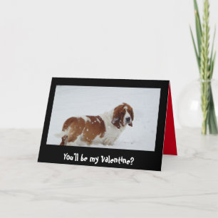 Cartão De Festividades Hound basset na neve na placa de Dia de os namorad