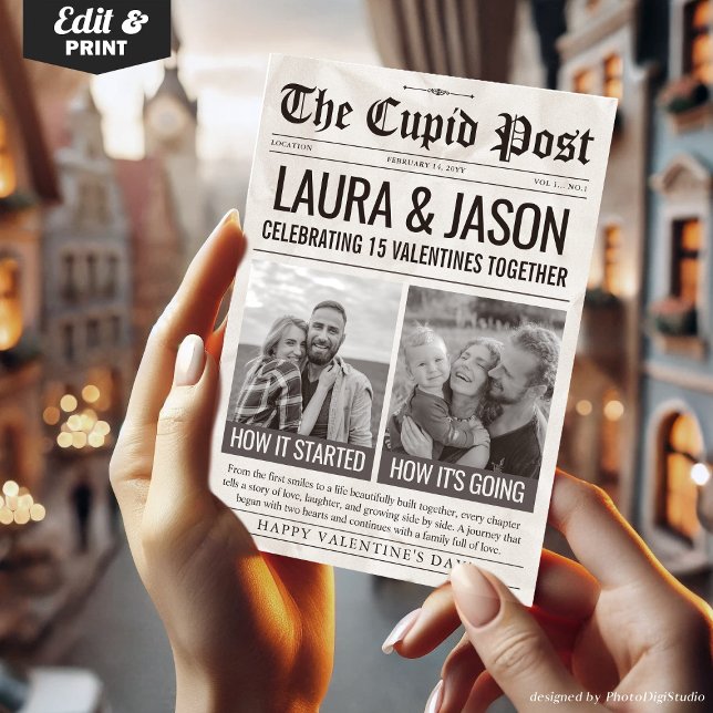 Cartão De Festividades How it Started How its Going Valentine Newspaper (How it Started How its Going Valentine Newspaper Holiday Card)