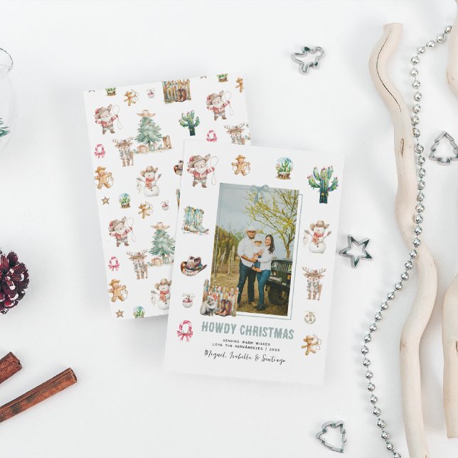 Cartão De Festividades Howdy Christmas | Foto de Natal Ocidental divertid (Criador carregado)