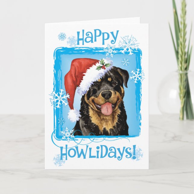 Cartão De Festividades Howlidays feliz Rottweiler (Frente)