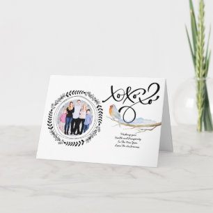 Cartão De Festividades HUGS n KISSES PHOTO Xmas Card Modern Robin