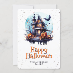 Cartão De Festividades Hunted House Bats Moon Jack O’Lanterns Halloween