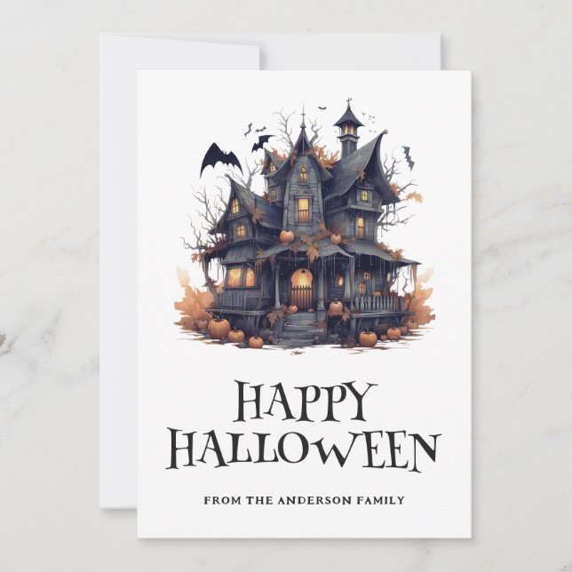 Cartão De Festividades Hunted House Happy Halloween Card (Frente)