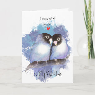 Cartão De Festividades Husband Valentine Love Blue Lovebirds Bird Art