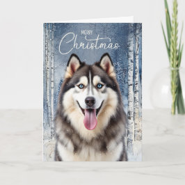 Cartão De Festividades Husky Dog Snowy Winter Forest Christmas