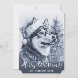 Cartão De Festividades Husky Siberiano Azul Natal