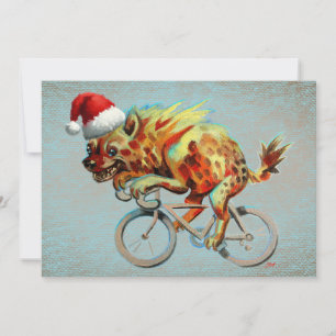 Cartão De Festividades Hyena Andando Uma Bicicleta Vestindo Papai Noel