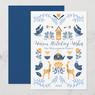 Cartão De Festividades Hygge Azul | Desejos de Férias Quentes e Únicos Am