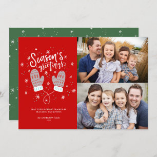 Cartão De Festividades Hygge Mittens 2 Photo Christmas Holiday Flat Card