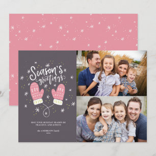 Cartão De Festividades Hygge Mittens 2 Photo Christmas Holiday Flat Card