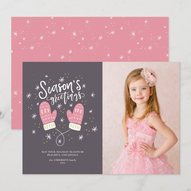 Cartão De Festividades Hygge Mittens Christmas Holiday Flat Card (Frente/Verso)